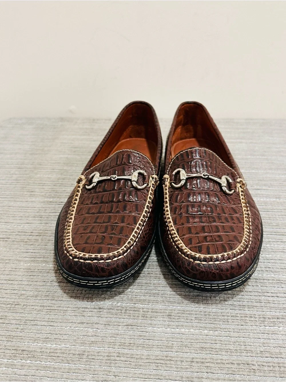 TB Phelps Bullington Men Brown Croco Leather Horsebit Driver Shoes Size 9,5 M